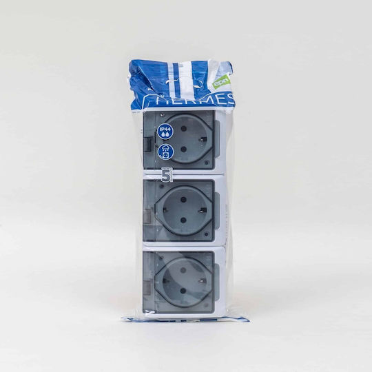 Triple Socket Transparent Cover Hermes 16a/250v Ip44 Elpl-0326-01