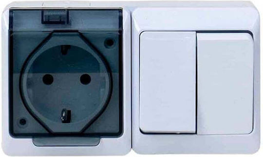 Single Socket Transparent Cover Plus Double Switch Hermes 16a/250 Ip44 Elpl-0327-03