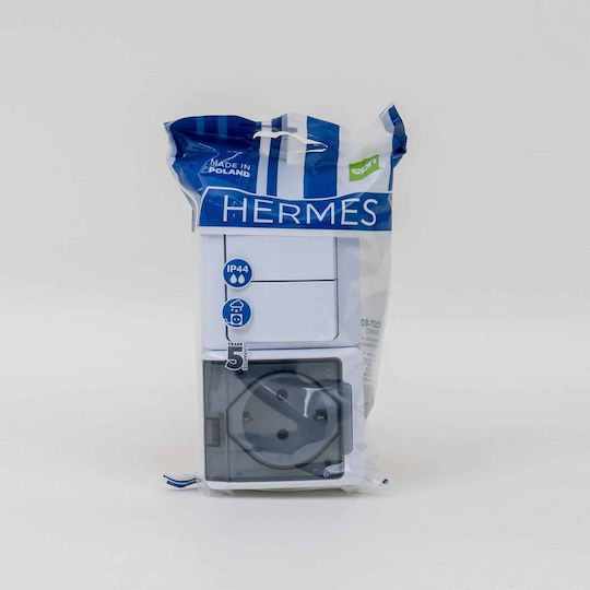 Single Socket Transparent Cover Plus Double Switch Hermes 16a/250 Ip44 Elpl-0327-03