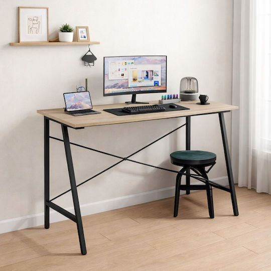 Birou Din Lemn Negru/Stejar Natural cu Picioare Metalice 100x46x75cm