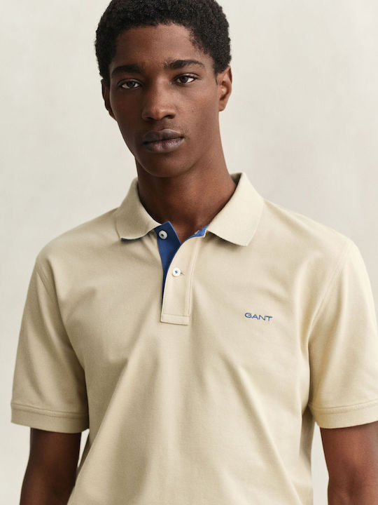 Gant Contrast Pique Polo Μπλούζα Μπεζ Ανοιχτο
