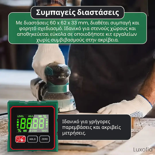 Inclinometru Digital Profesional cu Laser Portabil Bază Magnetică Afișaj LCD Nivel Digital Rezistent la Șocuri și Apă Negru Verde