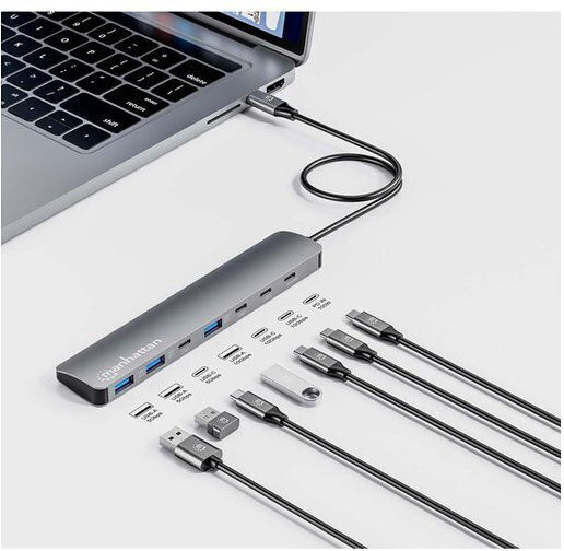 Manhattan USB-Hub 10 Anschlüsse mit USB-A Verbindung Grau