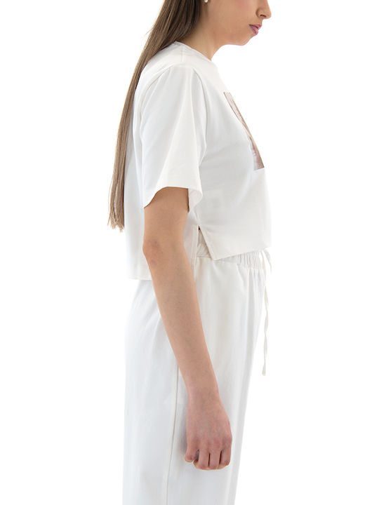 Women's Oversized Crop T-shirt Ecru-Brown