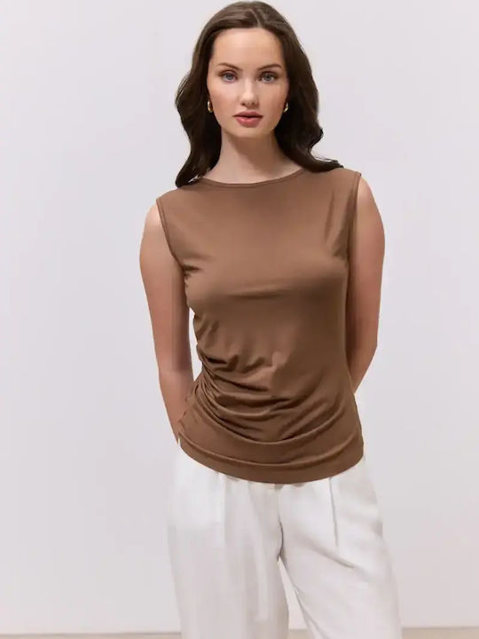 Women's Summer Sleeveless Blouse Brown