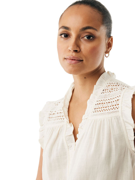 Mexx Damen Bluse Ärmellos Off-White