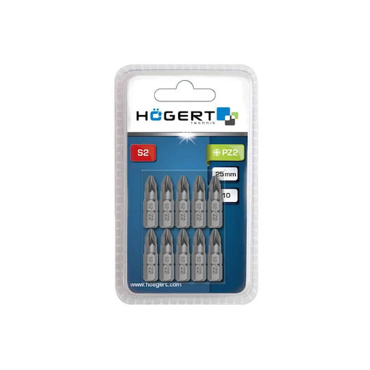 Комплект 10 Бройки Винтовертни Битове Pz2 25мм Hogert Ht1s317