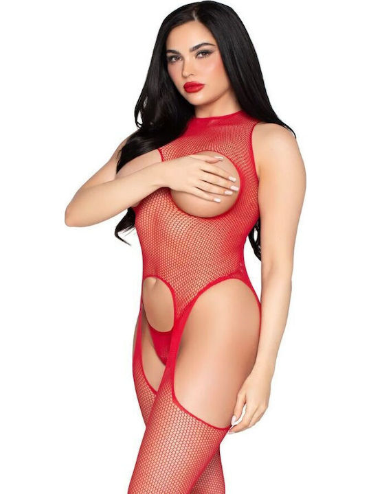 Leg Avenue Sexy Bodystockings Gittermuster mit offenem Schritt Rot
