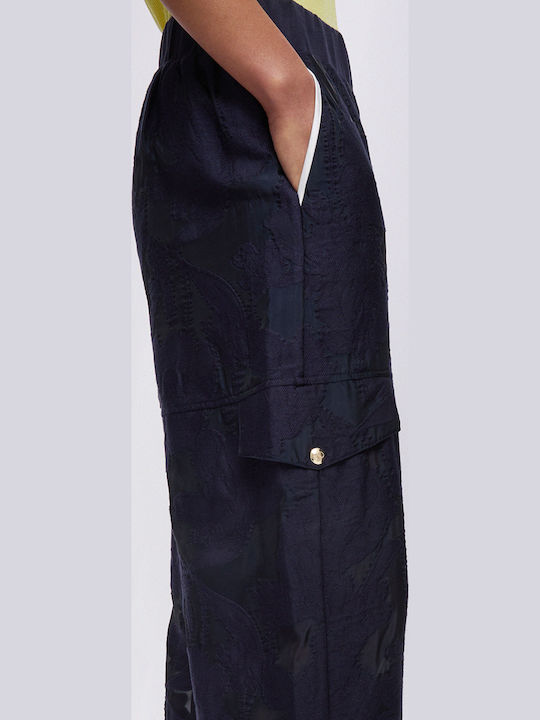 Women's Fabric Cargo Trousers with Rubber Band Blue TA6201T345A C3885