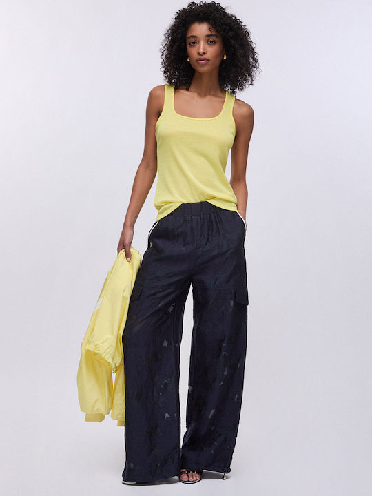 Women's Fabric Cargo Trousers with Rubber Band Blue TA6201T345A C3885