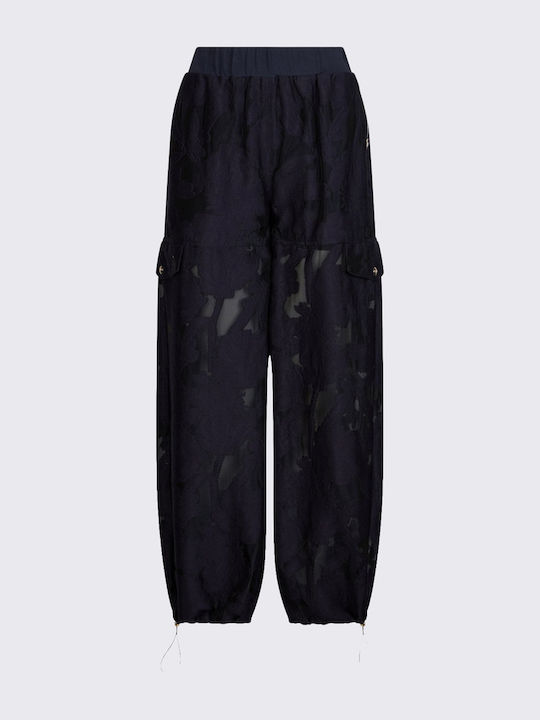 Women's Fabric Cargo Trousers with Rubber Band Blue TA6201T345A C3885
