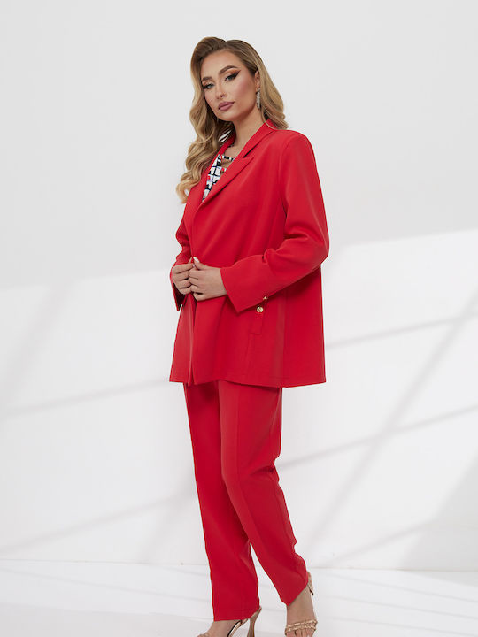 Damen Rotes Anzug in Gerader Bein Stil
