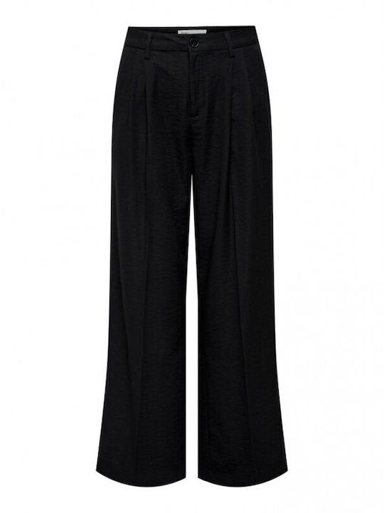 Breite Damen Stoffhose in Breiter Bein Stil Schwarz