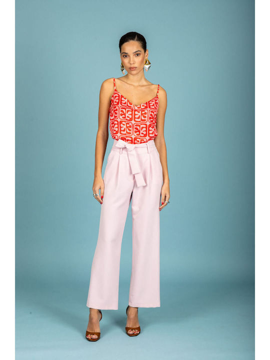 Women's Fabric Trousers in Loose Fit Pink