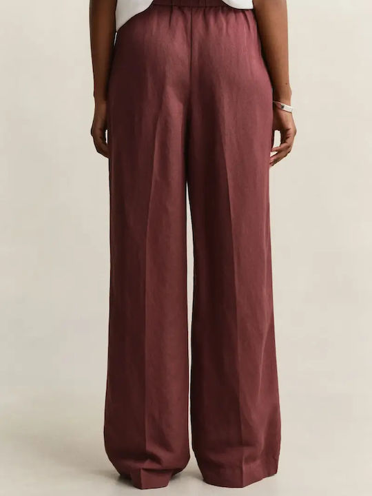 Women's Linen Trousers in Loose Fit Burgundy