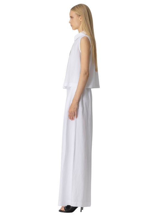 Pantaloni Dama Tesatura Alb Diavlos
