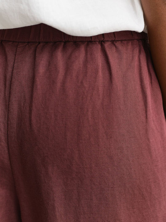 Women's Linen Trousers in Loose Fit Burgundy