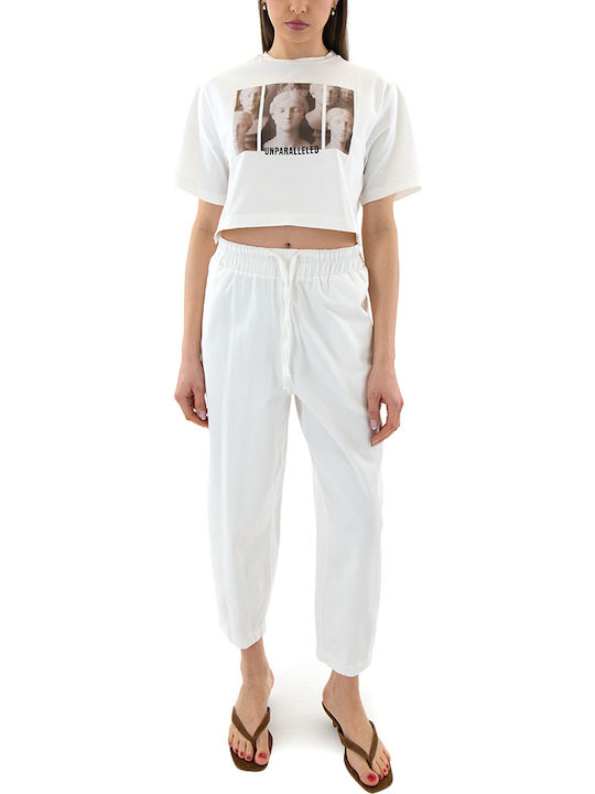 Zoya Pants Γυναικείο Υφασμάτινο Παντελόνι με Λάστιχο Λευκο
