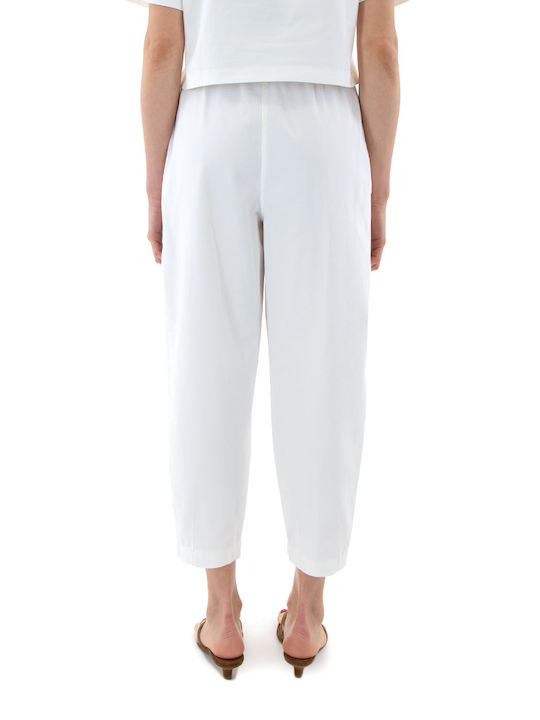 Pants Women's Fabric Trousers with Rubber Band White