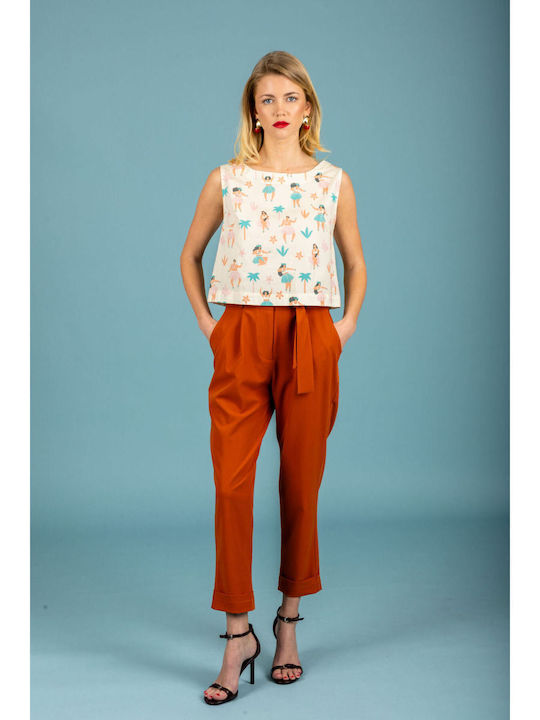 Women's Fabric Trousers in Loose Fit Burnt Orange