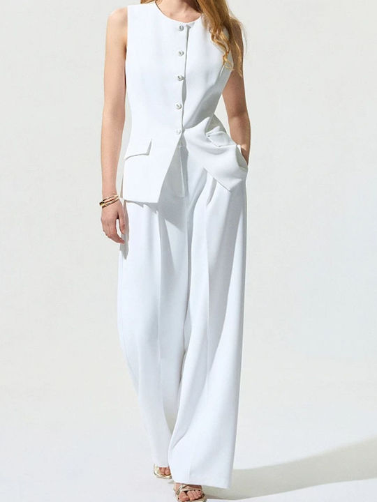 Pantaloni Dama Crep Croială Regular Alb