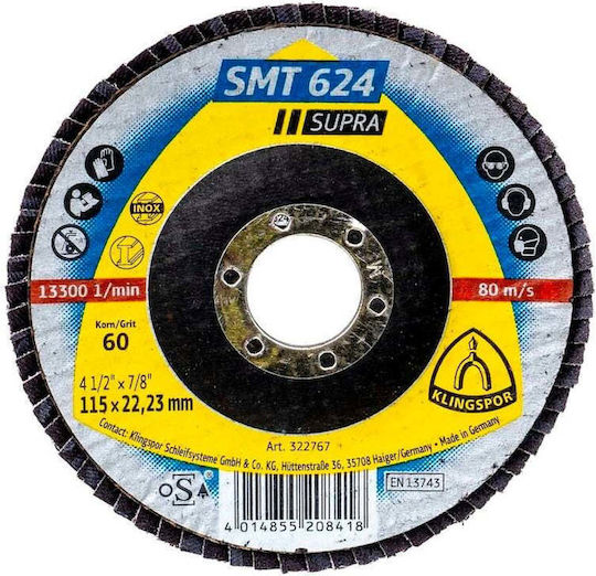 Klingspor Smt 624 Supra Disc Lamelar Față P60 115x22.23 Mm Ext 322767
