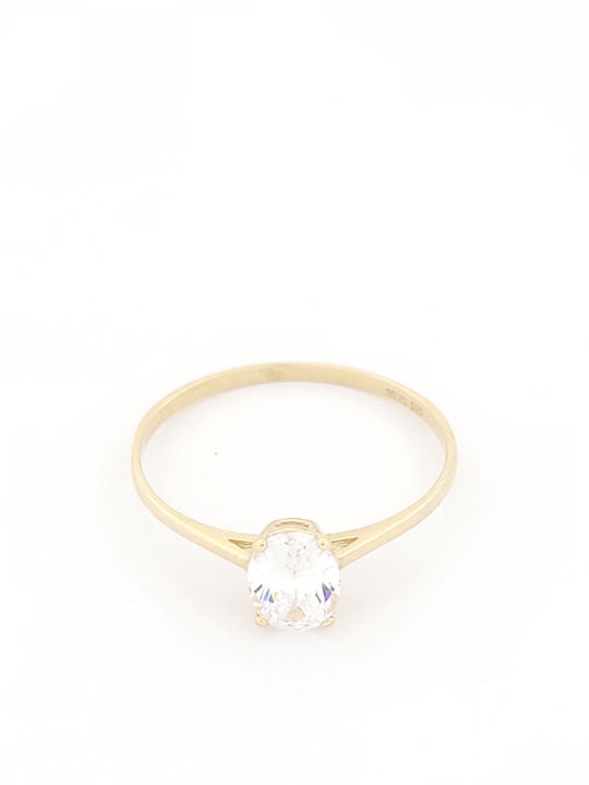Single Stone Ring From 14K Gold With Zircon