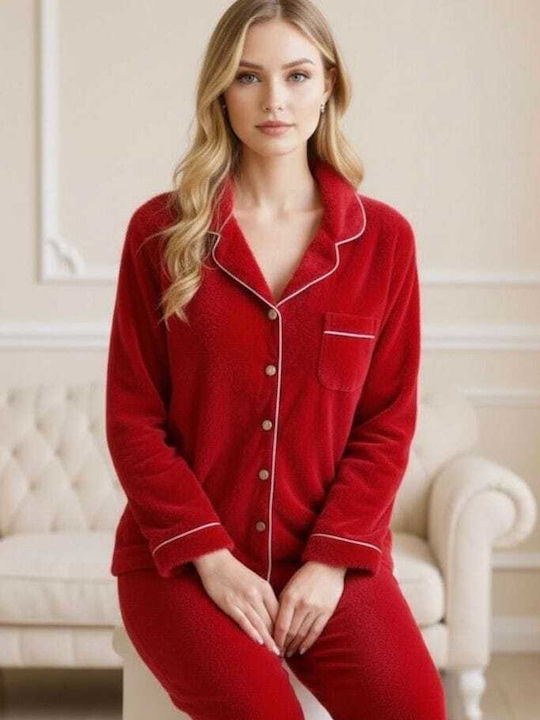 Winter Damen Schlafanzug Set Rot