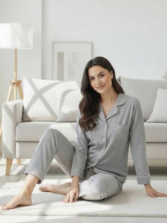 Winter Damen Schlafanzug Set Grau