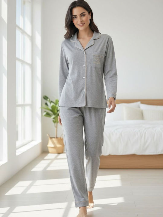 Winter Damen Schlafanzug Set Grau