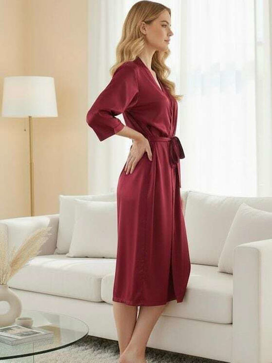 Summer Women's Burgundy Robe with Nightgown
