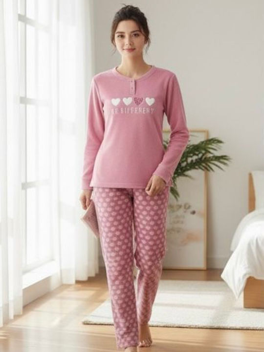 Winter Damen Schlafanzug Set Rosa