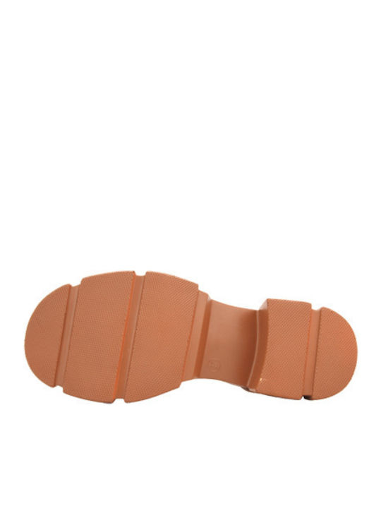 Leather Women's Flat Sandals Tabac Brown