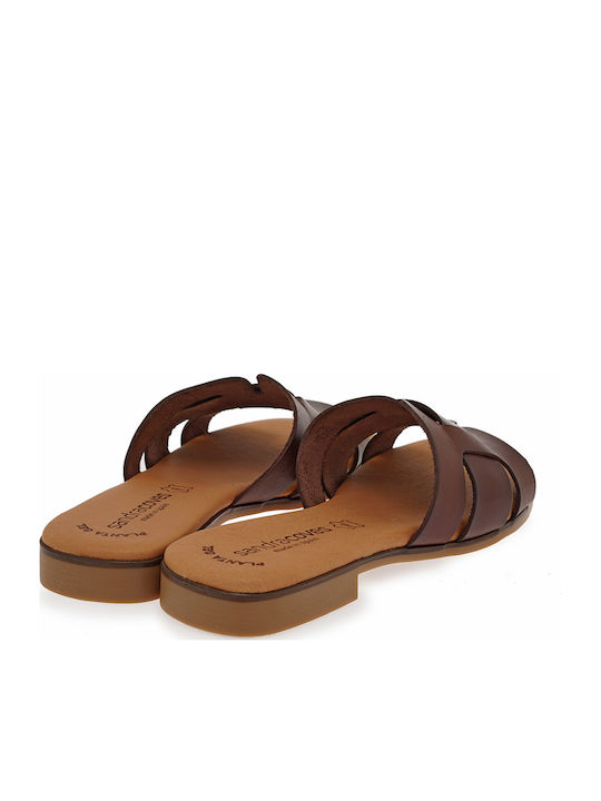 Leather Women's Flat Sandals Brown