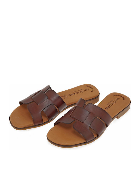 Leather Women's Flat Sandals Brown