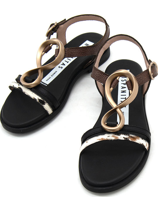 Leather Women's Flat Sandals Brown