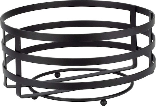 Set 6 Coșuri Rotunde Pentru Pâine Cu Suport Culinaro Coș Împletit Gri Antracit Cu Șnur Textil D19xh7cm Suport Metalic Negru