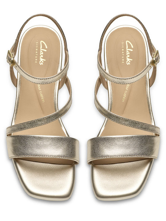 Serina35 Strap Δερμάτινα Πέδιλα Χρυσά