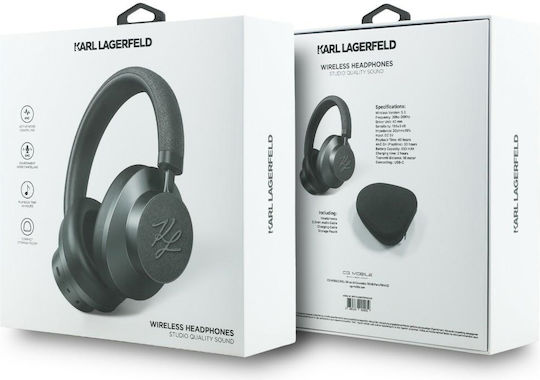 Karl Lagerfeld Grained Initials Wireless Bluetooth Over Ear Headphones with 30 Hours Playing Time Gray