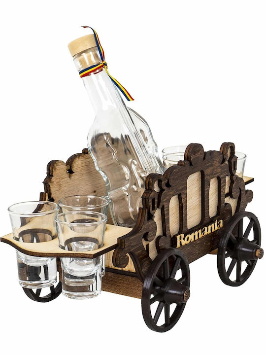 Carafă de Servire din Sticlă 15cm cu Dop și Pahare Maro 6 Bucăți