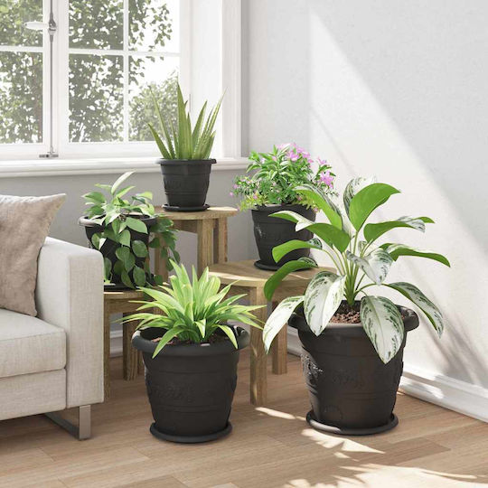 vidaXL Set of 6 Plastic Flower Pots Black 34x28cm