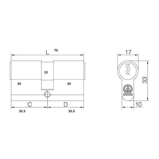 Zylinder - Europrofilzylinder 60mm (30-30) mit 3 Schlüssel