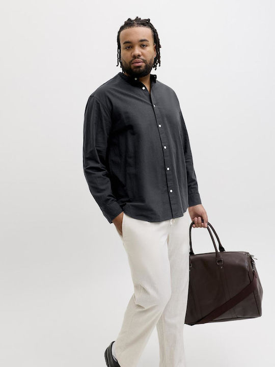 Long Sleeve Linen Shirt in Regular Fit Black