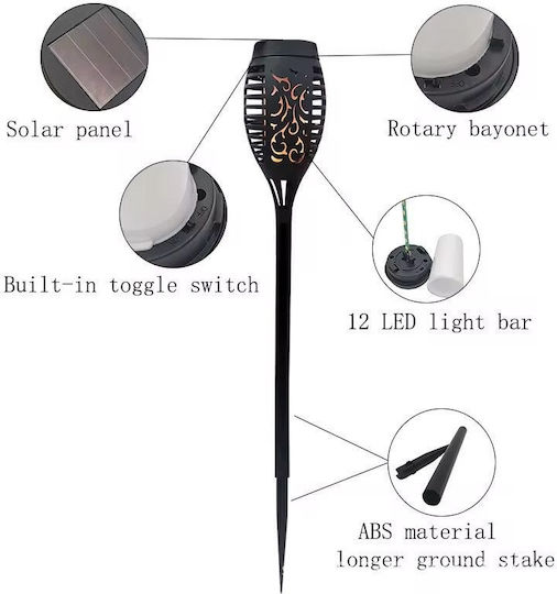 Solar Torch Lamp Flame Effect Realistic Light 61 Cm Length