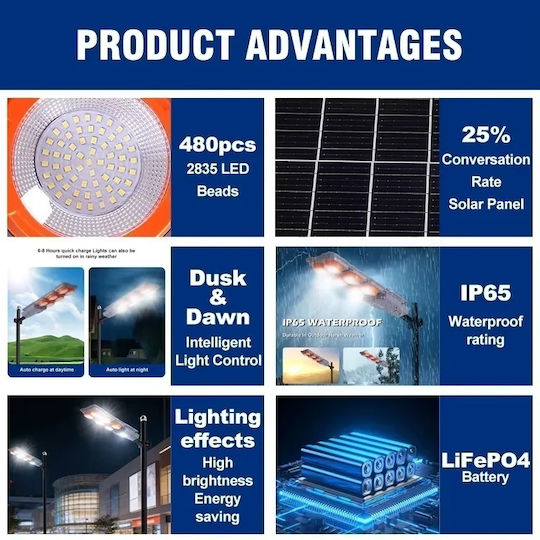 Langleuchte Led Solarstraßenlampe Metallarm 400 W Automatische Steuerung Ip65