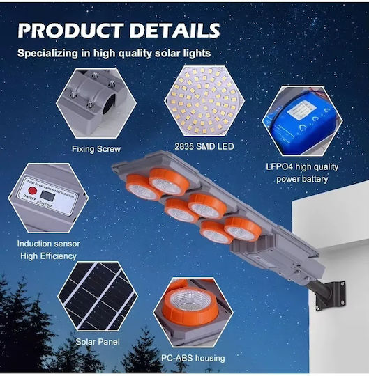 Издръжлива Led Соларна Улична Лампа Метална Скоба 600 W Автоматично Управление Ip65