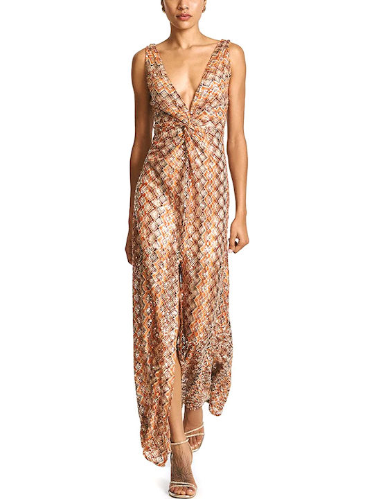 Sommer Maxi Abendkleid Off-Shoulder Beige-Orange