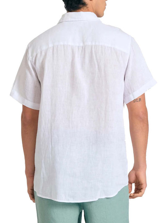 Funky Buddha Short Sleeve Linen Shirt in Regular Fit White