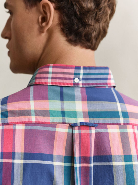Long Sleeve Cotton Shirt in Regular Fit Checked Red