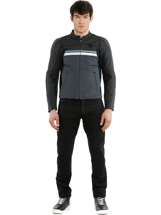 Dainese HF 3 Herren Leder Motorradjacke 4 Jahreszeiten Schwarz/Gletscher-Grau